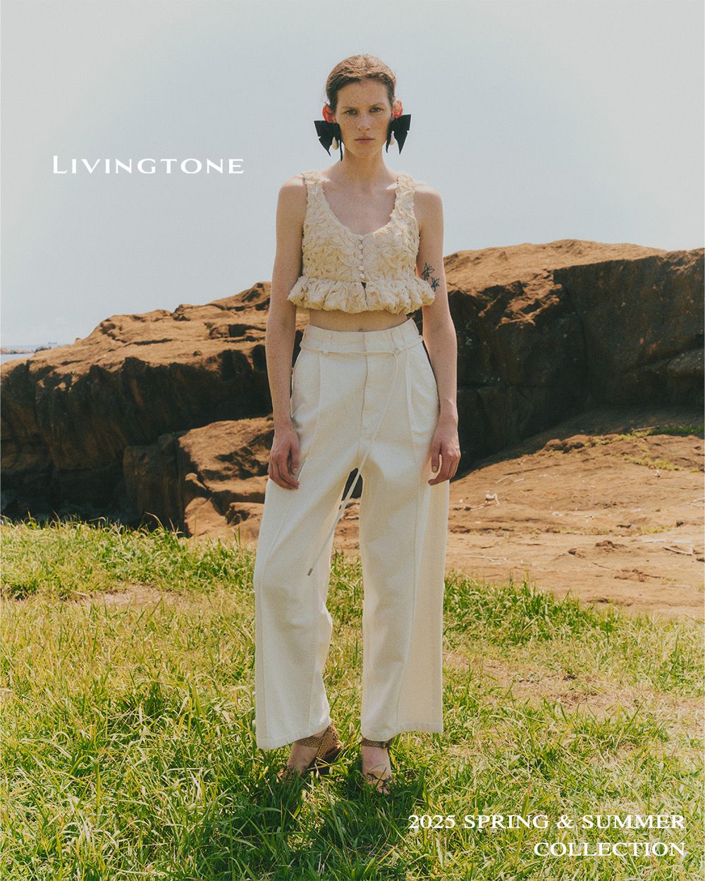 LIVINGTONE/リヴィントーン】Lace up waist：デニムパンツ