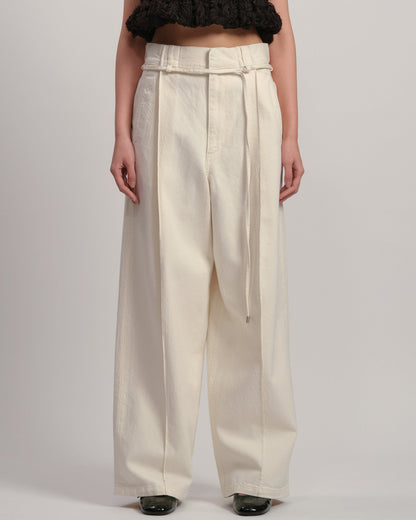 ROBERTE - Waist tuck wide WHITE LIVINGTONE OFFICIAL WEB STORE